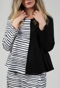 Contrast Sleeve Top in White with Black Lines