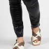 Contrasting Cross Over Sandals in Latte/Piombo