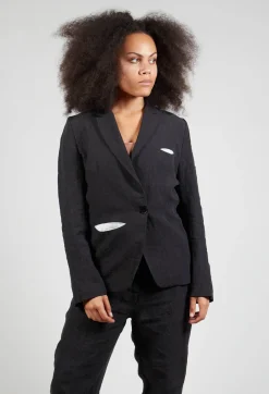 Contrasting Fabric Blazer in Black