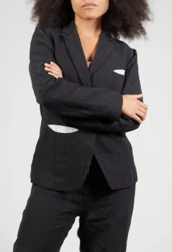 Contrasting Fabric Blazer in Black
