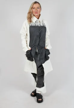 Contrasting Print Coat in Black Paint