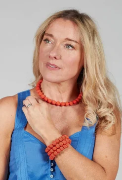 Coral Springware Woven Ball Bracelet