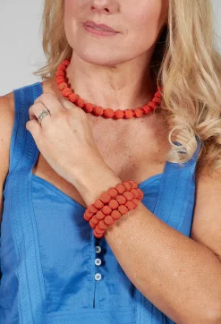 Coral Springware Woven Ball Bracelet