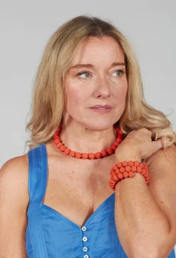 Coral Springwire Woven Ball Necklace