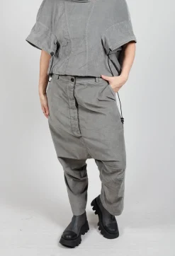 Corduroy Drop Crotch Trousers in Pencil Cloud