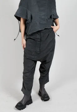 Corduroy Drop Crotch Trousers in Coal Cloud