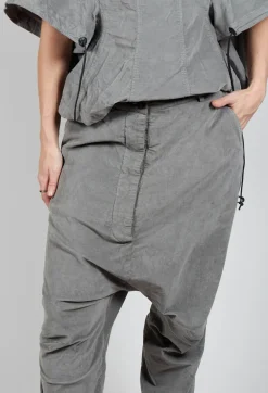 Corduroy Drop Crotch Trousers in Pencil Cloud