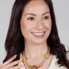 Cork Necklace with Yellow Speckled Beading in Khaki