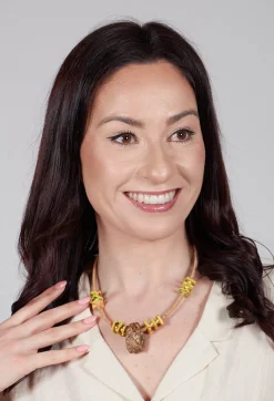 Cork Necklace with Yellow Speckled Beading in Khaki