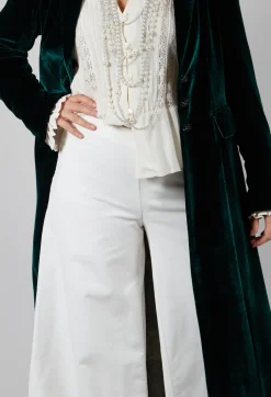 Cotton Bell Bottom Trousers in Cream