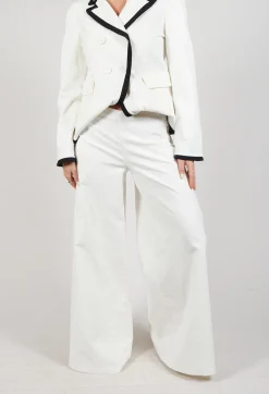 Cotton Bell Bottom Trousers in Cream