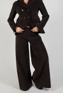 Cotton Bell Bottom Trousers in Brown