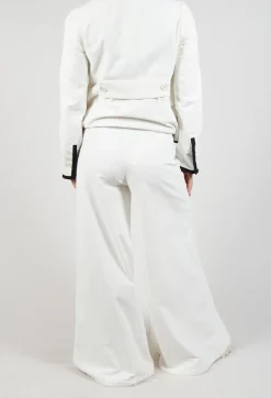 Cotton Bell Bottom Trousers in Cream