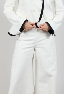 Cotton Bell Bottom Trousers in Cream