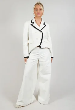 Cotton Bell Bottom Trousers in Cream