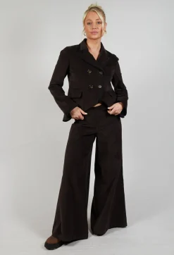 Cotton Bell Bottom Trousers in Brown