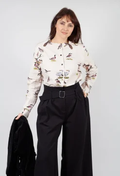 Cotton Button Up Blouse in Bird