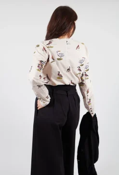 Cotton Button Up Blouse in Bird