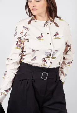Cotton Button Up Blouse in Bird
