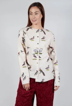 Cotton Button Up Blouse in Bird