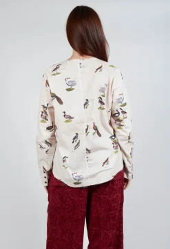 Cotton Button Up Blouse in Bird
