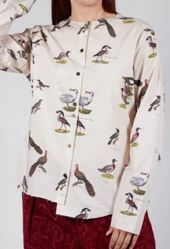 Cotton Button Up Blouse in Bird