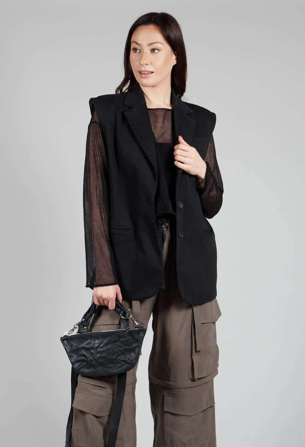 Cotton Denim Waistcoat in Black