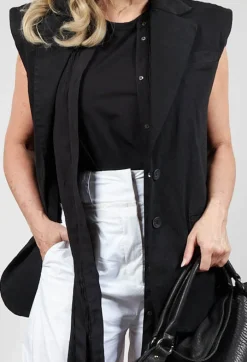 Cotton Denim Waistcoat in Black