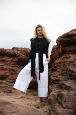 Cotton Denim Waistcoat in Black