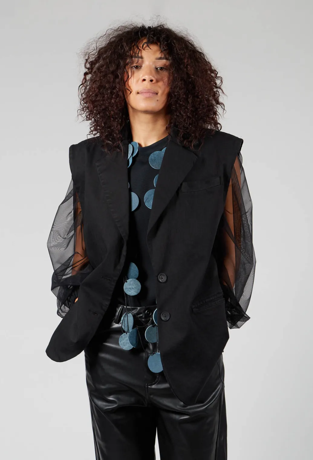 Cotton Denim Waistcoat in Black