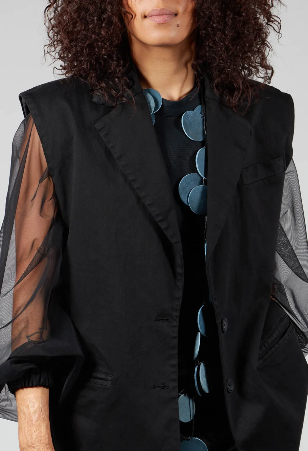 Cotton Denim Waistcoat in Black