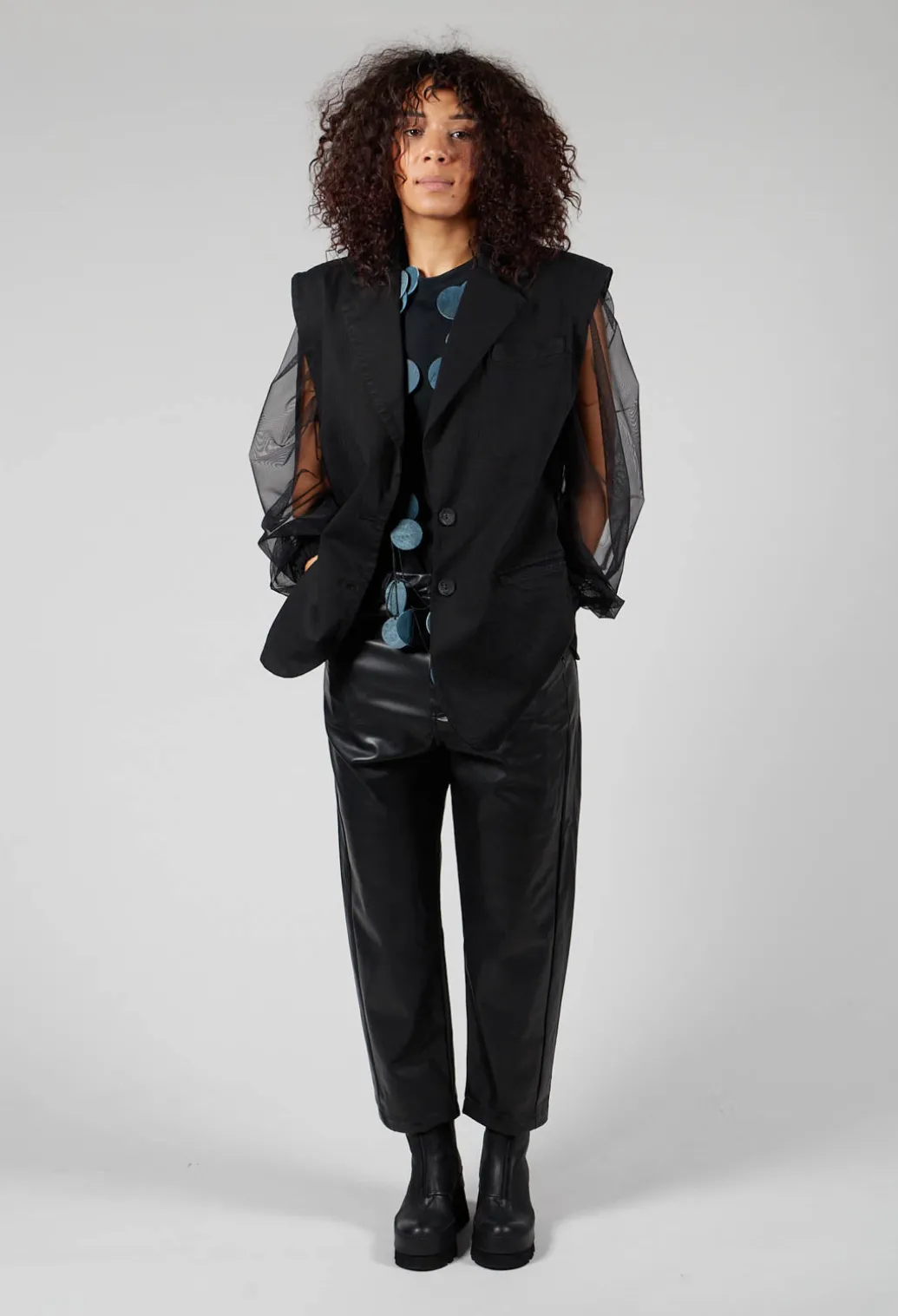 Cotton Denim Waistcoat in Black