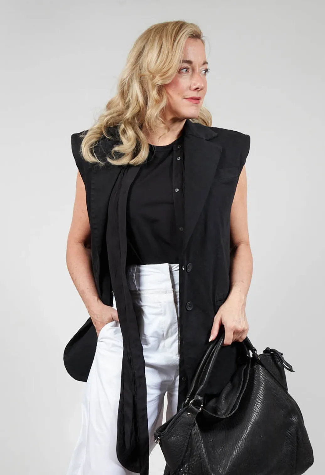 Cotton Denim Waistcoat in Black