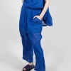 Cotton Drop-Crotch Trousers with Pull String Waist in Royal Paper