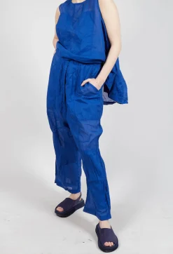 Cotton Drop-Crotch Trousers with Pull String Waist in Royal Paper