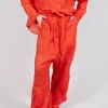 Cotton Drop-Crotch Trousers with Pull String Waist in Mandarine Paper