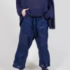 Cotton Drop-Crotch Trousers with Pull String Waist in Ocean Paper
