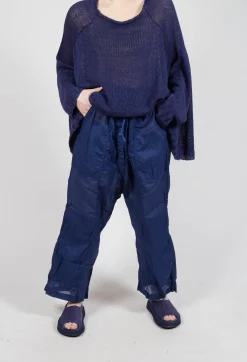 Cotton Drop-Crotch Trousers with Pull String Waist in Ocean Paper