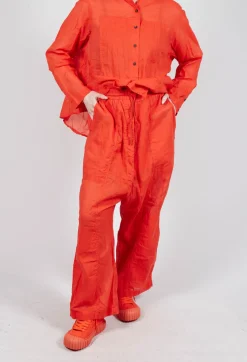 Cotton Drop-Crotch Trousers with Pull String Waist in Mandarine Paper