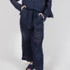 Cotton Drop-Crotch Trousers with Pull String Waist in Ink Paper