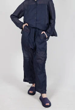 Cotton Drop-Crotch Trousers with Pull String Waist in Ink Paper