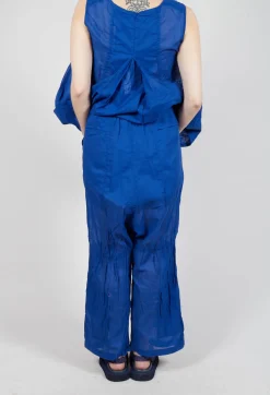 Cotton Drop-Crotch Trousers with Pull String Waist in Royal Paper