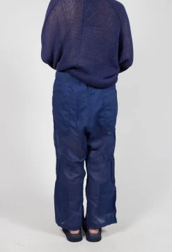 Cotton Drop-Crotch Trousers with Pull String Waist in Ocean Paper