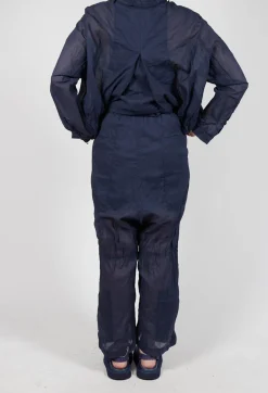 Cotton Drop-Crotch Trousers with Pull String Waist in Ink Paper