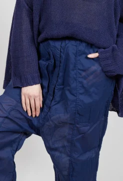 Cotton Drop-Crotch Trousers with Pull String Waist in Ocean Paper