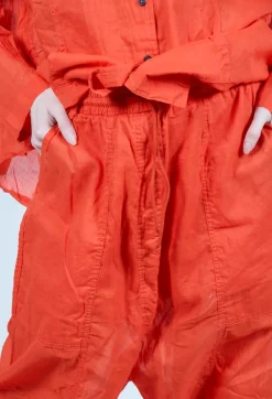 Cotton Drop-Crotch Trousers with Pull String Waist in Mandarine Paper