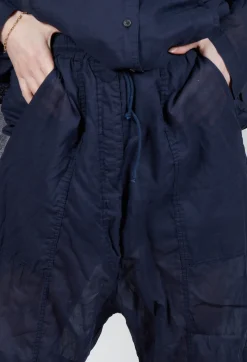 Cotton Drop-Crotch Trousers with Pull String Waist in Ink Paper