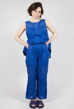 Cotton Drop-Crotch Trousers with Pull String Waist in Royal Paper