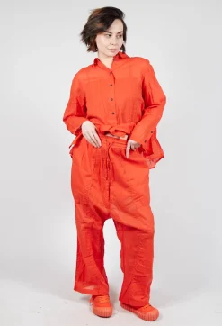 Cotton Drop-Crotch Trousers with Pull String Waist in Mandarine Paper