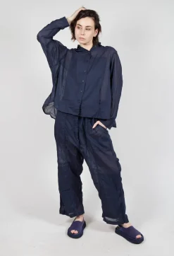 Cotton Drop-Crotch Trousers with Pull String Waist in Ink Paper